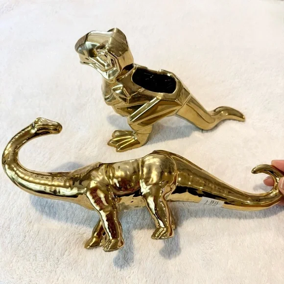 Shiny Gold Dinosaur Figurine Planter Set - Picture 1 of 8